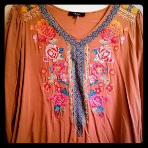 Long sleeve light weight embroidery top